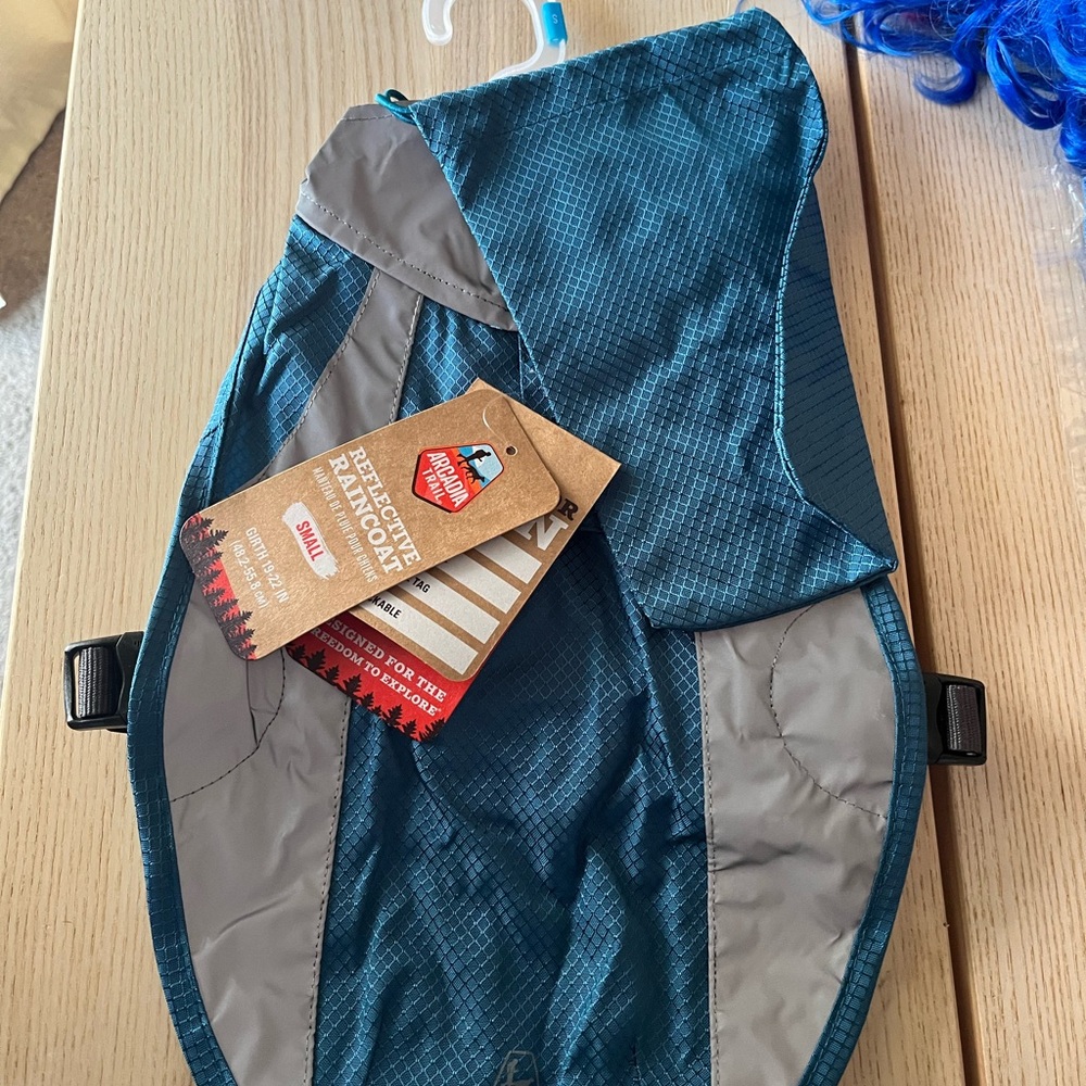 Arcadia Trail dog Reflective Packable Raincoat - Teal and Gray